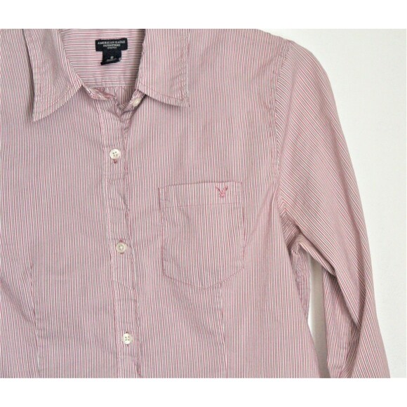 American Eagle Blouse Size 6 Purple Pink & White Pinstripes Long Sleeves - Picture 3 of 4